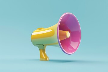 Multicolored megaphone icon, isolated on pastel color tone background with copy space. 3D render illustration style.