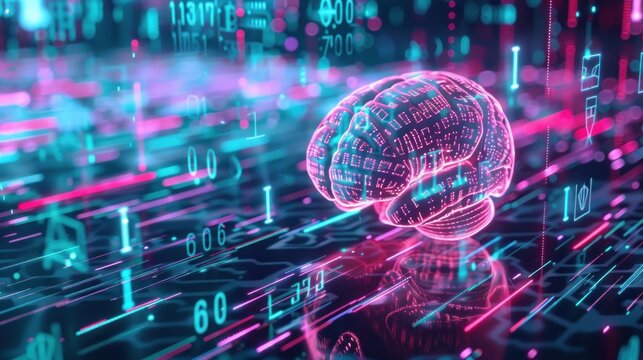 Neon light brain matrix futuristic technology