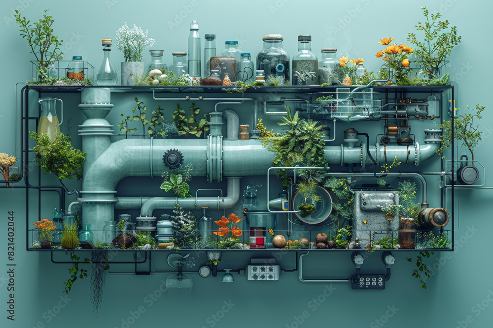 Poster an abstract representation of a zero-waste lifestyle through minimalist imagery of a closed loop sys