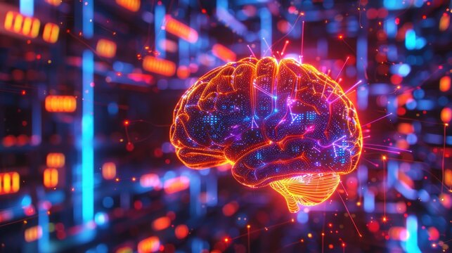 Neon light brain matrix futuristic technology