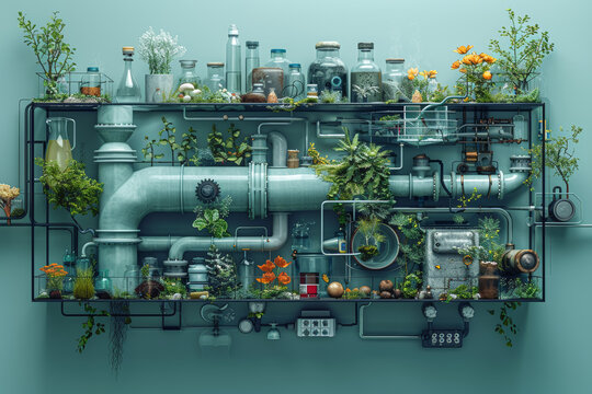 An abstract representation of a zero-waste lifestyle through minimalist imagery of a closed loop system. Generative Ai.