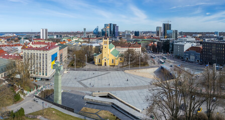 Aerial drone photo of Tallinn downtown in Estonia