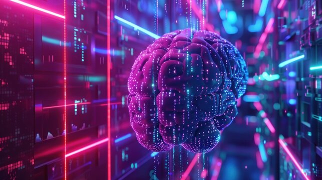 Neon light brain matrix futuristic technology