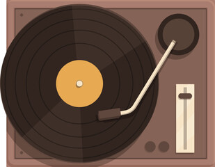 Flat design illustration of a classic vinyl record player in warm tones