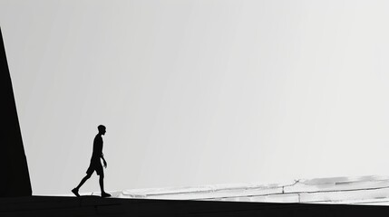 Obraz premium Silhouette of a man standing against a white circle with black and white minimalistic art style for peaceful and inspiring designs