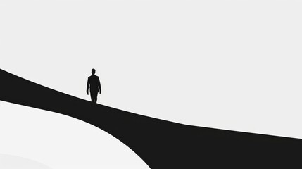 Silhouette of a man standing against a white circle with black and white minimalistic art style for peaceful and inspiring designs