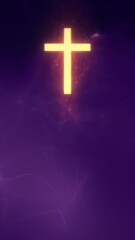 Obraz premium Holy Christian Cross on Vertical Violet Purple Particle Copy Space Background