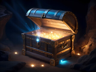 Mystic Chest. Unveil Ancient Trunk with Radiant Magical Glow.
