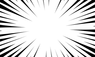 Obraz premium Manga comic explosion, motion or movement effect, vector background. Text frame in manga, anime comics. Radial motion lines. Black and white monochrome illustration. The expression of thoughts