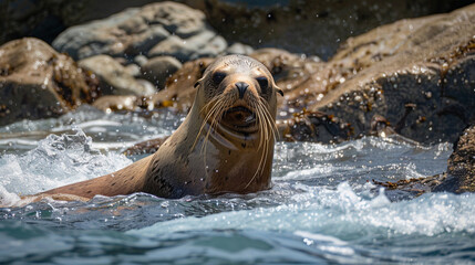 Fototapeta premium Sea lion swimming in the water