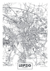 City map Leipzig, detailed urban planning travel vector poster design