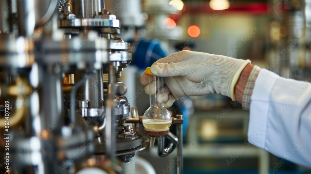 Poster a worker conducting steam quality tests in a lab inside the plant.