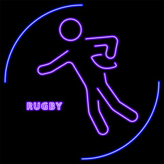 rugby neon sign, modern glowing banner design, colorful modern design trend on black background. Vector illustration.
