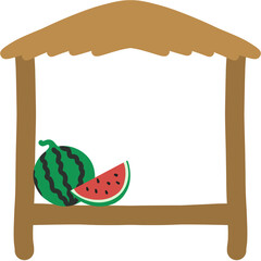 여름 원두막 위 수박과 어린이