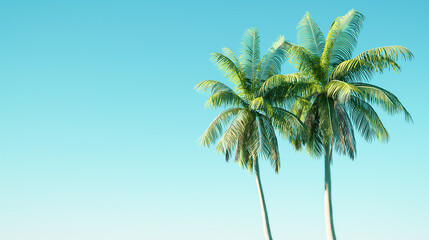Obraz premium Idyllic palm trees against a clear blue sky in the summer on a beach