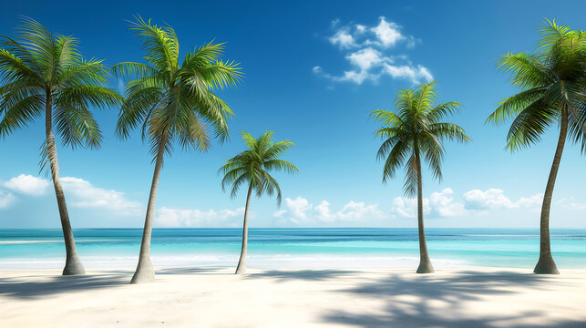 Idyllic palm trees against a clear blue sky in the summer on a beach