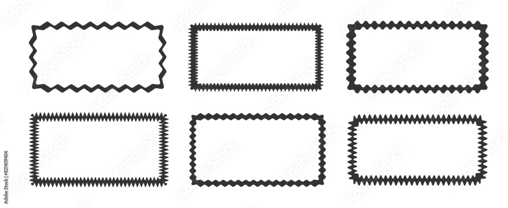 Poster rectangular frames with zigzag edges. set of trendy wavy geometric frames for decorative design. vec