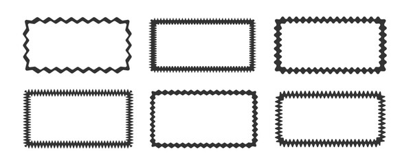 Rectangular frames with zigzag edges. Set of trendy wavy geometric frames for decorative design. Vector illustration.
