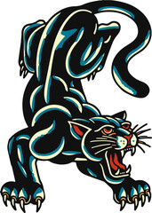 Crawling panther descending tattoo Vector Ai EPS SVG and PNG. Classic Panther and Traditional Panthers Old school Tattoos.