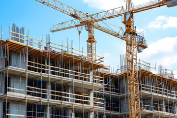 Construction site with cranes and scaffolding