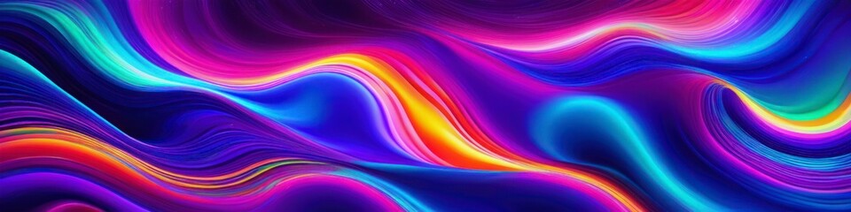 Fototapeta premium The image presents an abstract, dreamlike landscape of flowing colors, with waves that transition through a spectrum of bright, energetic tones.