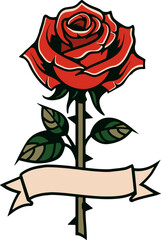 Classic Old School Rose and Banner Tattoo. add your custom Text to this Traditional rose and banner scroll tattoo flash design. Rose available in EPS SVG PNG