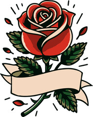 Classic Old School Rose and Banner Tattoo. add your custom Text to this Traditional rose and banner scroll tattoo flash design.