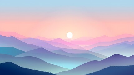 Peaceful Mountain Dawn with Pastel Colors and Gentle Gradients