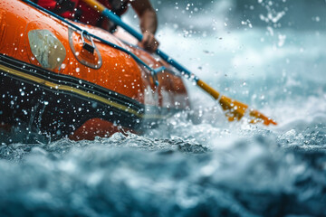 Naklejka premium Friends embarking on a thrilling whitewater rafting adventure, paddling through exhilarating rapids together. Concept of adrenaline and teamwork. Generative Ai.