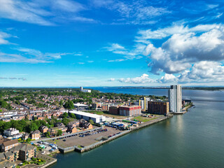 Fototapeta premium Aerial View of Southampton Port City of South England Coast, United Kingdom. May 16th, 2024