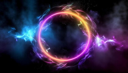 Obraz premium Circle of Fire flame with movment on black background, Beautiful yellow, orange and red and red blaze fire flame texture style, generative ai