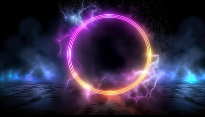 Obraz premium Circle of Fire flame with movment on black background, Beautiful yellow, orange and red and red blaze fire flame texture style, generative ai