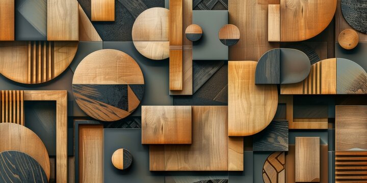 Abstract geometrical pattern - geometric style - background - different colors - wood surface - repeating texture. High quality photo