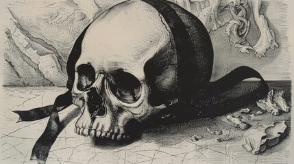 Vintage anatomical illustration of a human skull for medical or halloween designs