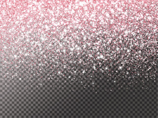 Fototapeta premium Pink glitter lights background. Sparkling glittering rain effect. Luxury frame for mother's day, Valentine, wedding, birthday party. Transparent background can be removed in vector format.