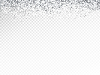 Silver or white glitter lights background. Sparkling glittering rain effect. Luxury frame for Christmas, wedding, birthday party. Transparent background can be removed in vector format.