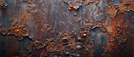 Old metal texture background, dirty iron rusty plate. Grungy vintage oxidized steel leaf or wall. Concept of grunge, weathered worn material, rust, rough sheet, history.
