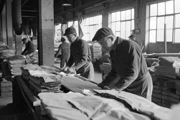 Factory workers handling raw materials