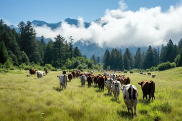 Farmers herding cattle in a pasture