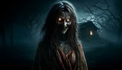 Fototapeta premium Churell (Churell): female ghost from India. Often it is the spirit of a woman who died unjustly. and returns to take revenge on men.