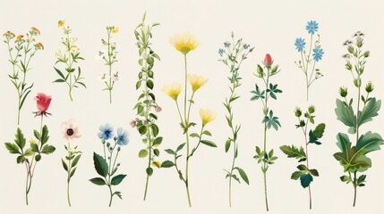 Vintage floral illustrations for spring and summer design