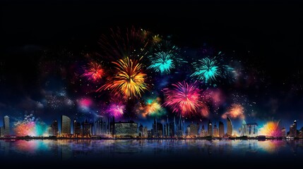 Beautiful and colorful fireworks in the night sky.