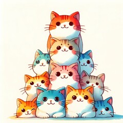 Smiling Cat Stack: Watercolor T-Shirt Design