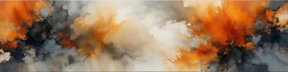 A fluid interplay of orange and gray hues sweeps across this abstract background, evoking the natural patterns found in stone and earth.