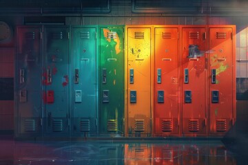 Futuristic metal lockers in vibrant colors