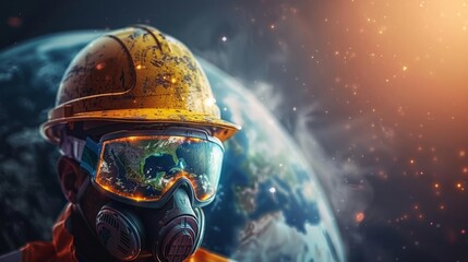 Fototapeta premium Global safety awareness concept with earth wearing hard hat