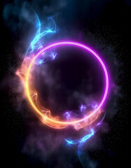 Fototapeta premium Circle of Fire flame with movment on black background, Beautiful yellow, orange and red and red blaze fire flame texture style, generative ai