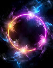 Obraz premium Circle of Fire flame with movment on black background, Beautiful yellow, orange and red and red blaze fire flame texture style, generative ai