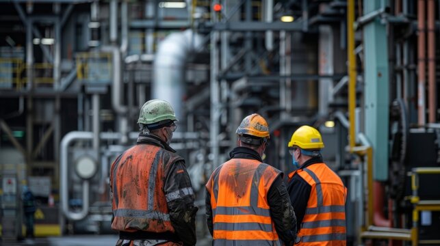Workers in safety gear carrying out routine checks and maintenance tasks ensuring smooth operation.