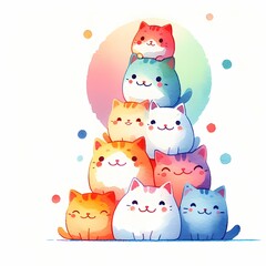 Smiling Cat Stack: Watercolor T-Shirt Design